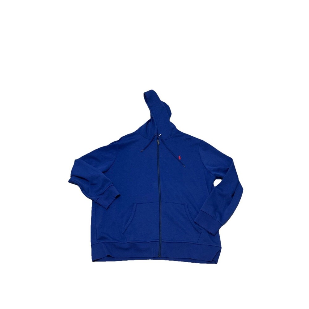 Men’s  Blue Polo Ralph Lauren Zip Front Hoodie XXL Red Pony Hand Warmer Knit